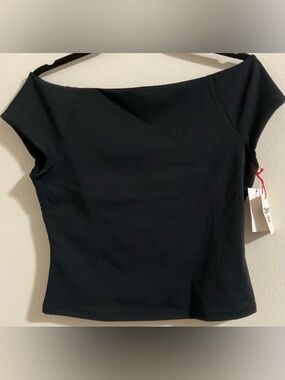 NWT - Open Edit Off-Shoulder Black Cropped Top, Sz Medium